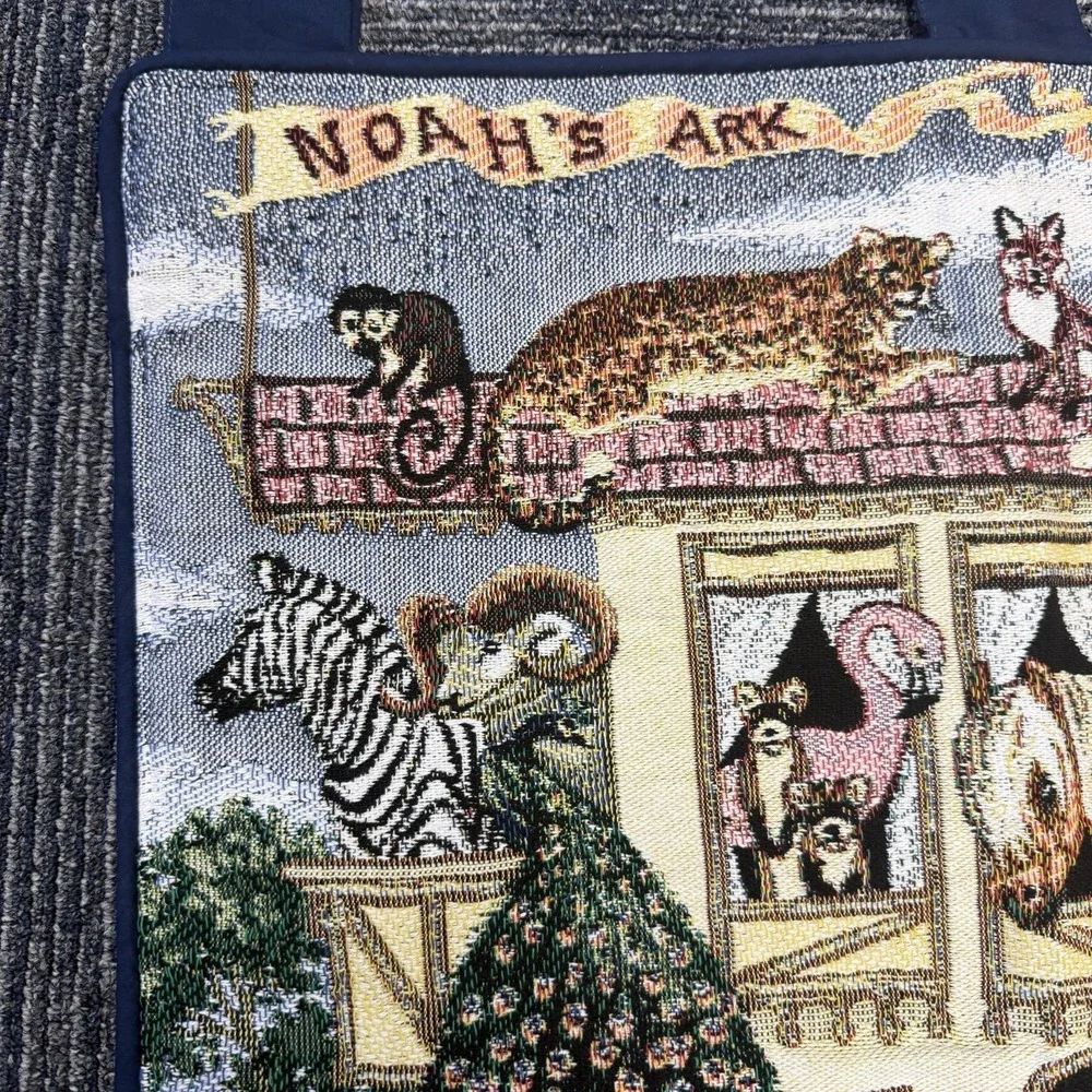 Vintage Noah's Ark Wall Tapestry 32×25 Animal Nursery Christian Decor Bible